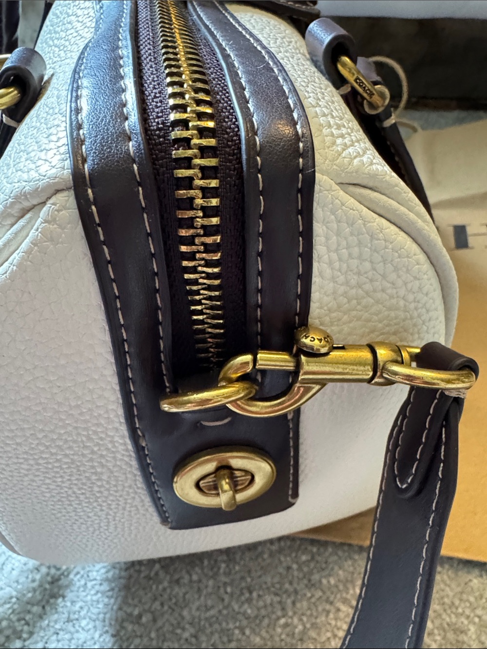 Coach Ruby Satchel 25 in Chalk with Dark Brown Trim and strap - Picture 13 of 15